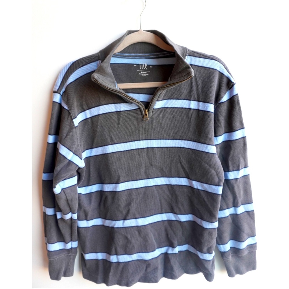 GAP Striped Zip-up Sweater, Gray